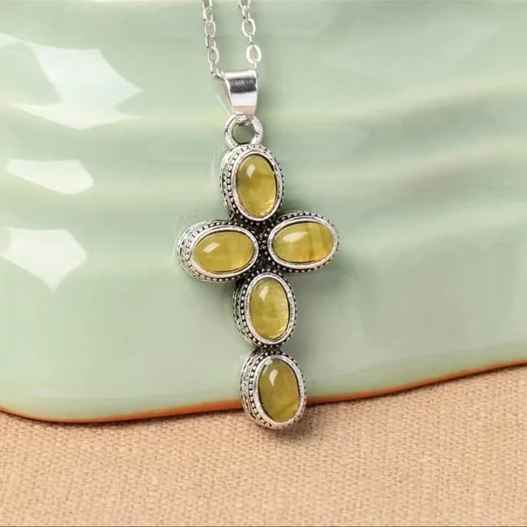 New Artisan Crafted Tanzanian Natural Canary Opal Cross Sterling Silver 2.00ct - Picture 9 of 9